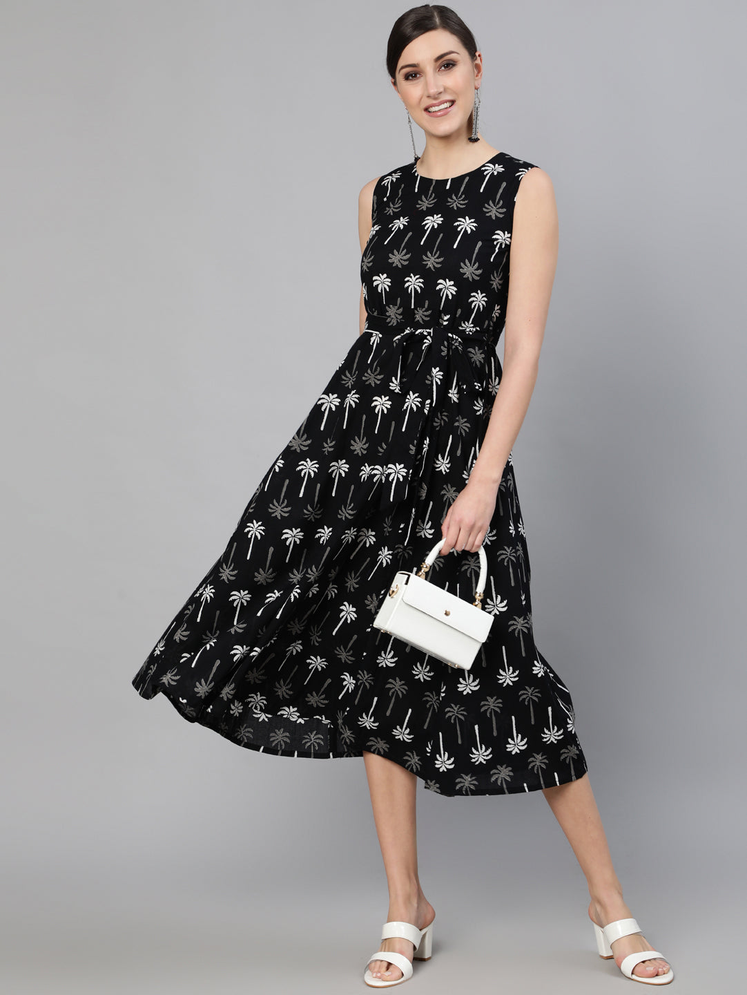 Black Abstrac Printed Sleevesless Dress