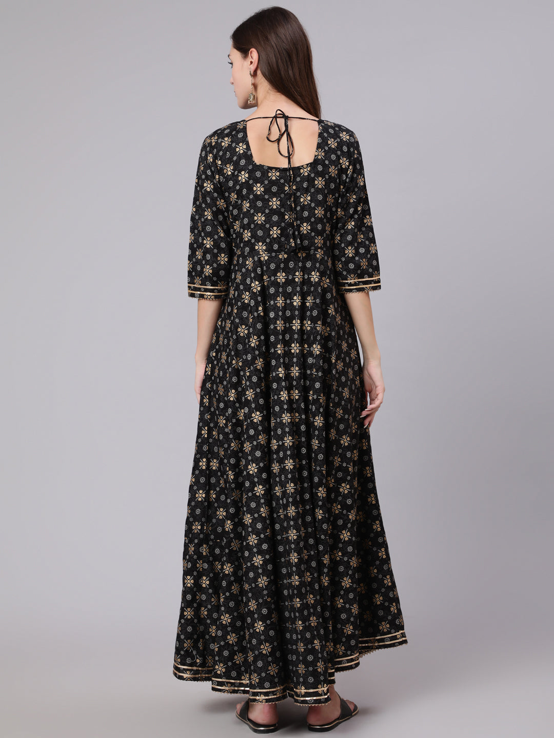 Black Printed Ethnic Dress with Gotta Details