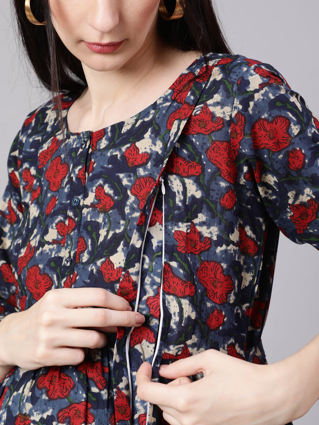 Multi Ethnic Printed Flared Maternity Dress