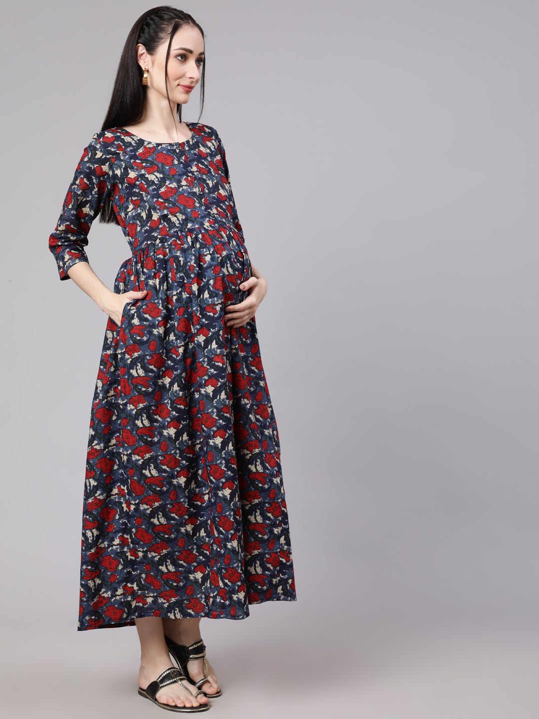 Multi Ethnic Printed Flared Maternity Dress