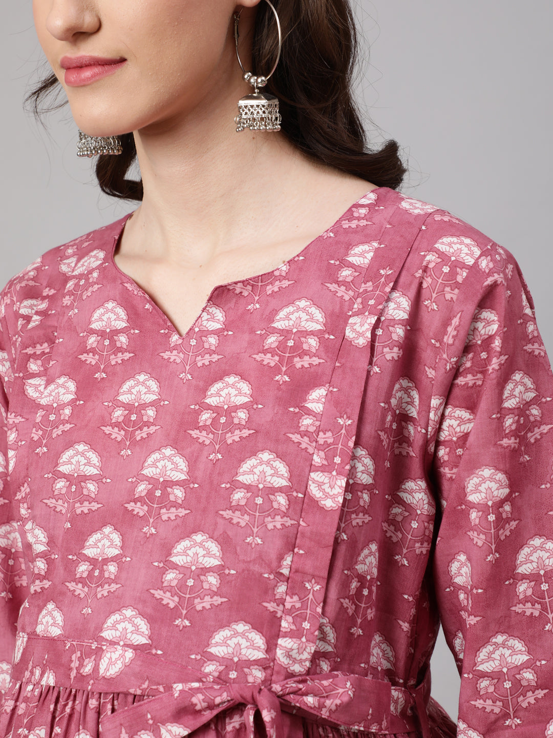 Pink Floral Printed Flared Maternity Dress