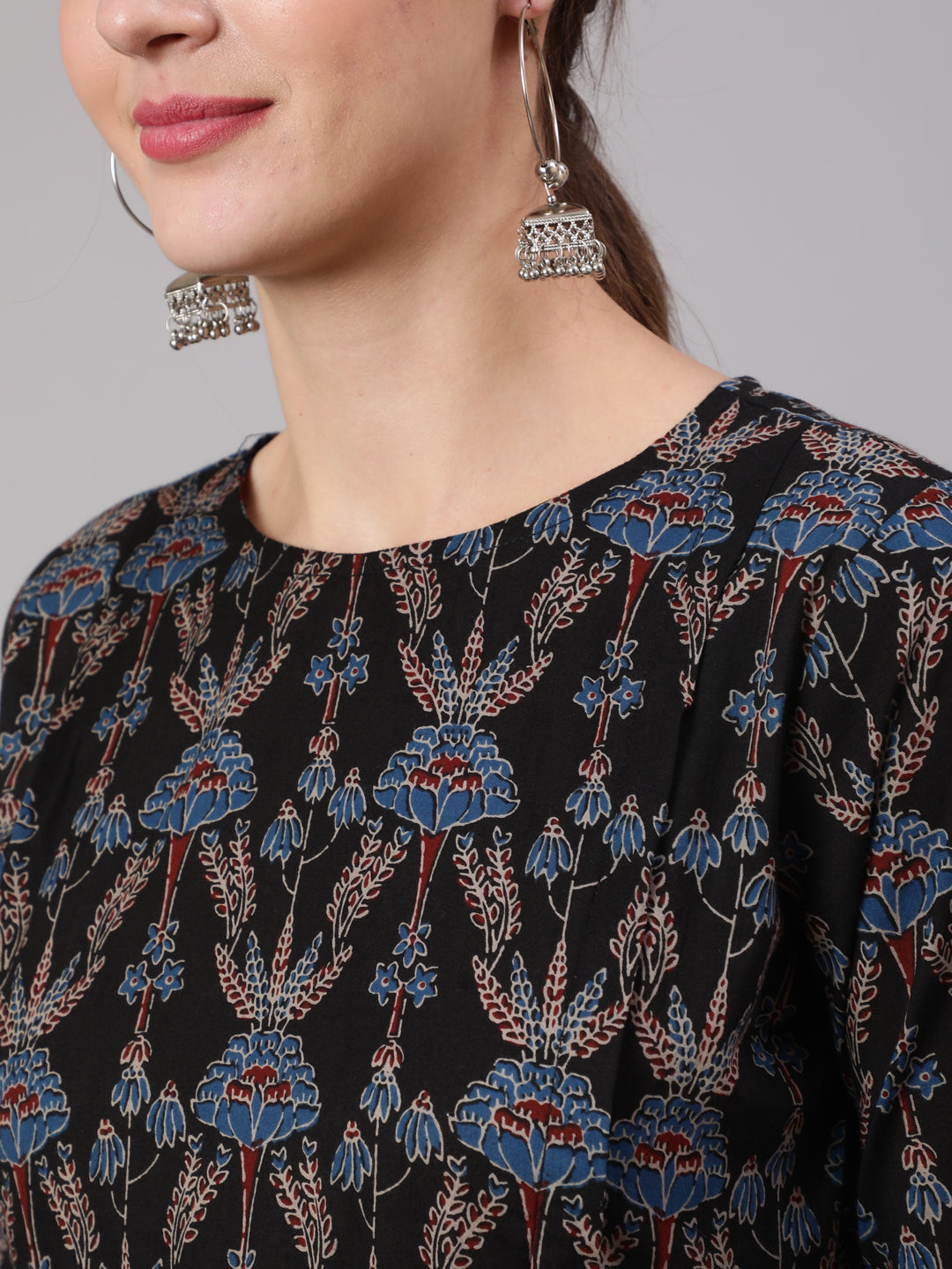 Black Floral Printed Flared Maternity Dress