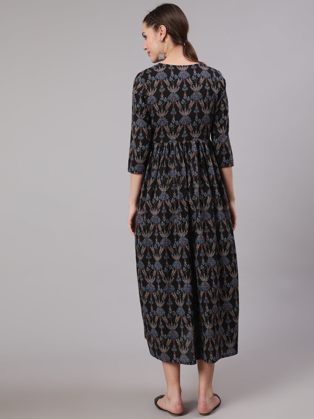 Black Floral Printed Flared Maternity Dress