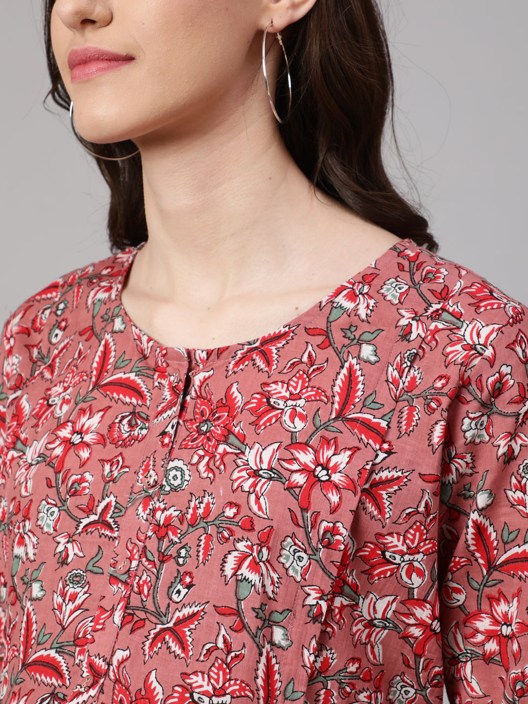 Mauve Floral Printed Flared Maternity Dress