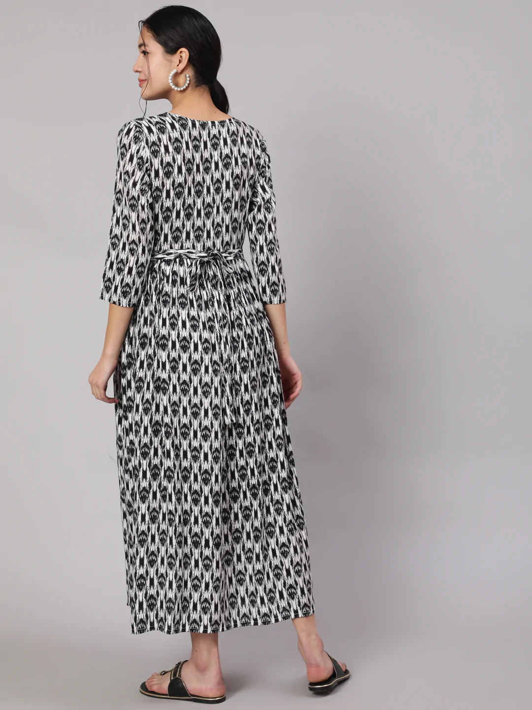 Black Geometric Printed Flared Maternity Dress