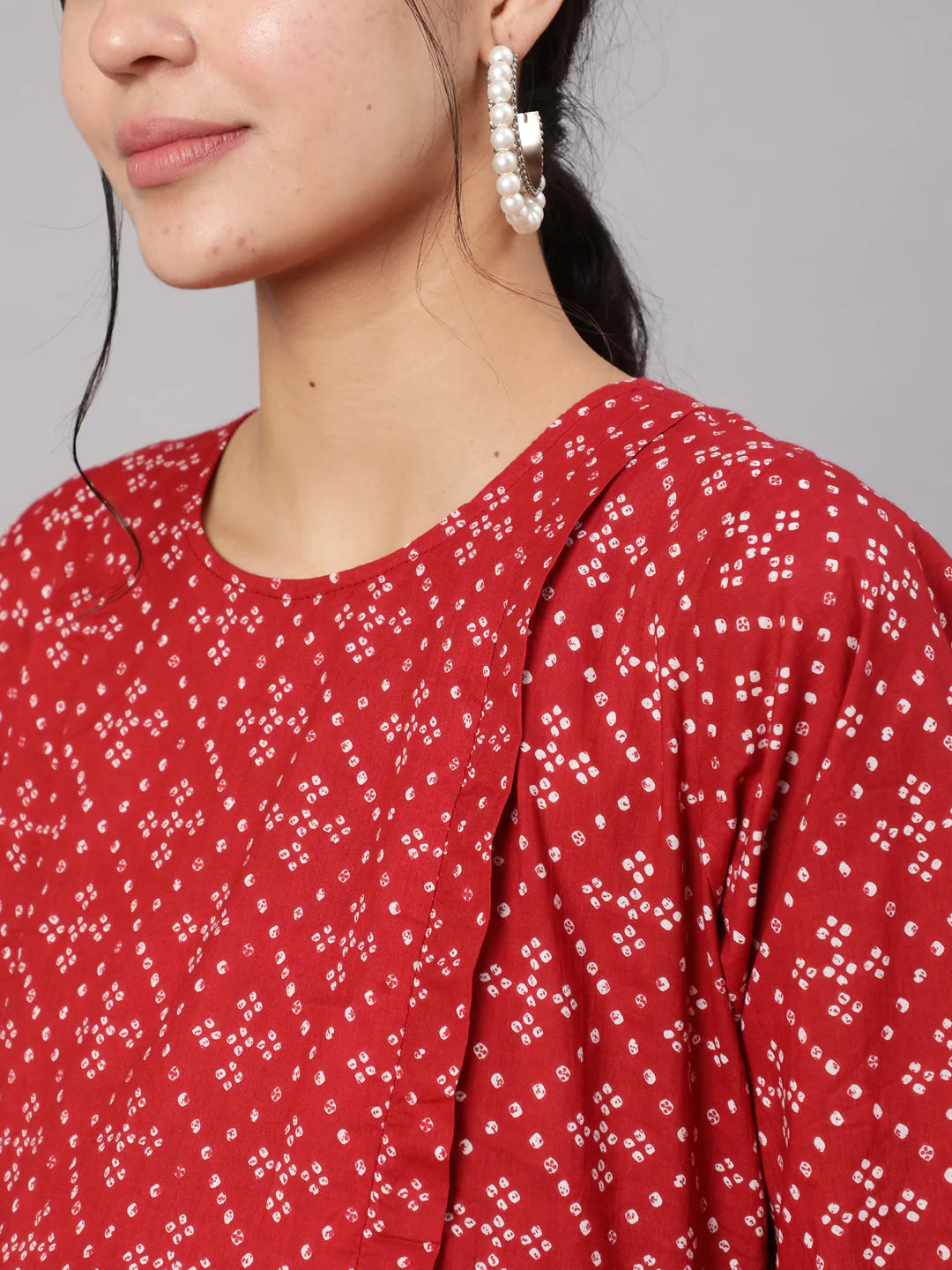 Maroon Printed Flared Maternity Dress