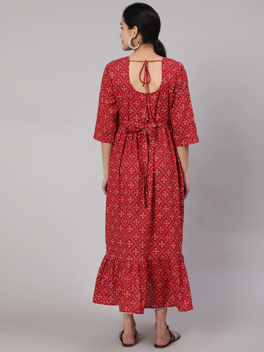 Maroon Printed Flared Maternity Dress