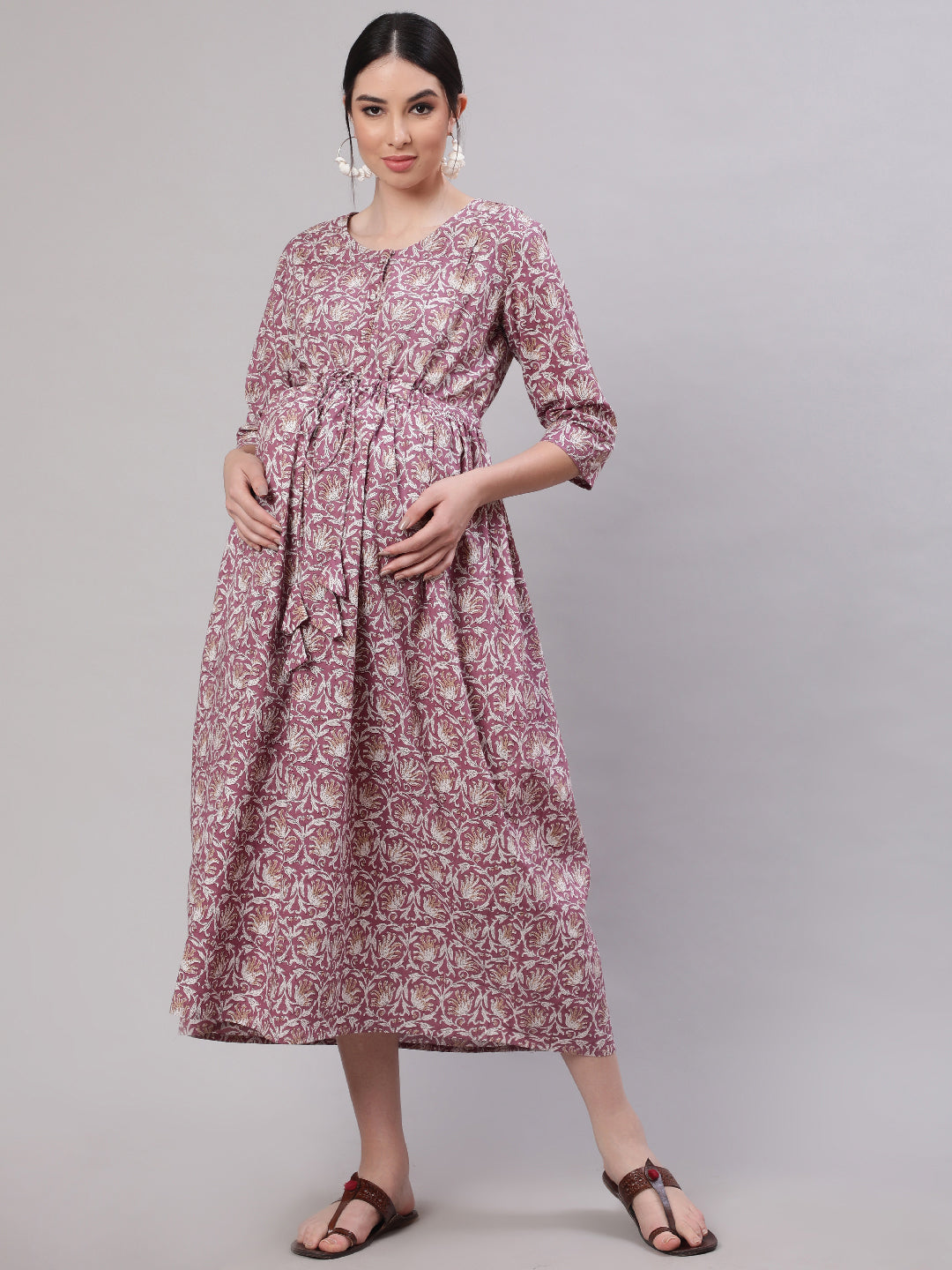 flared maternity dresses Momyknows Elegant Pink Flare Sleeve Tulle A-Line Flowy Baby Shower Maternity Maxi Dress, Pink / 2XL