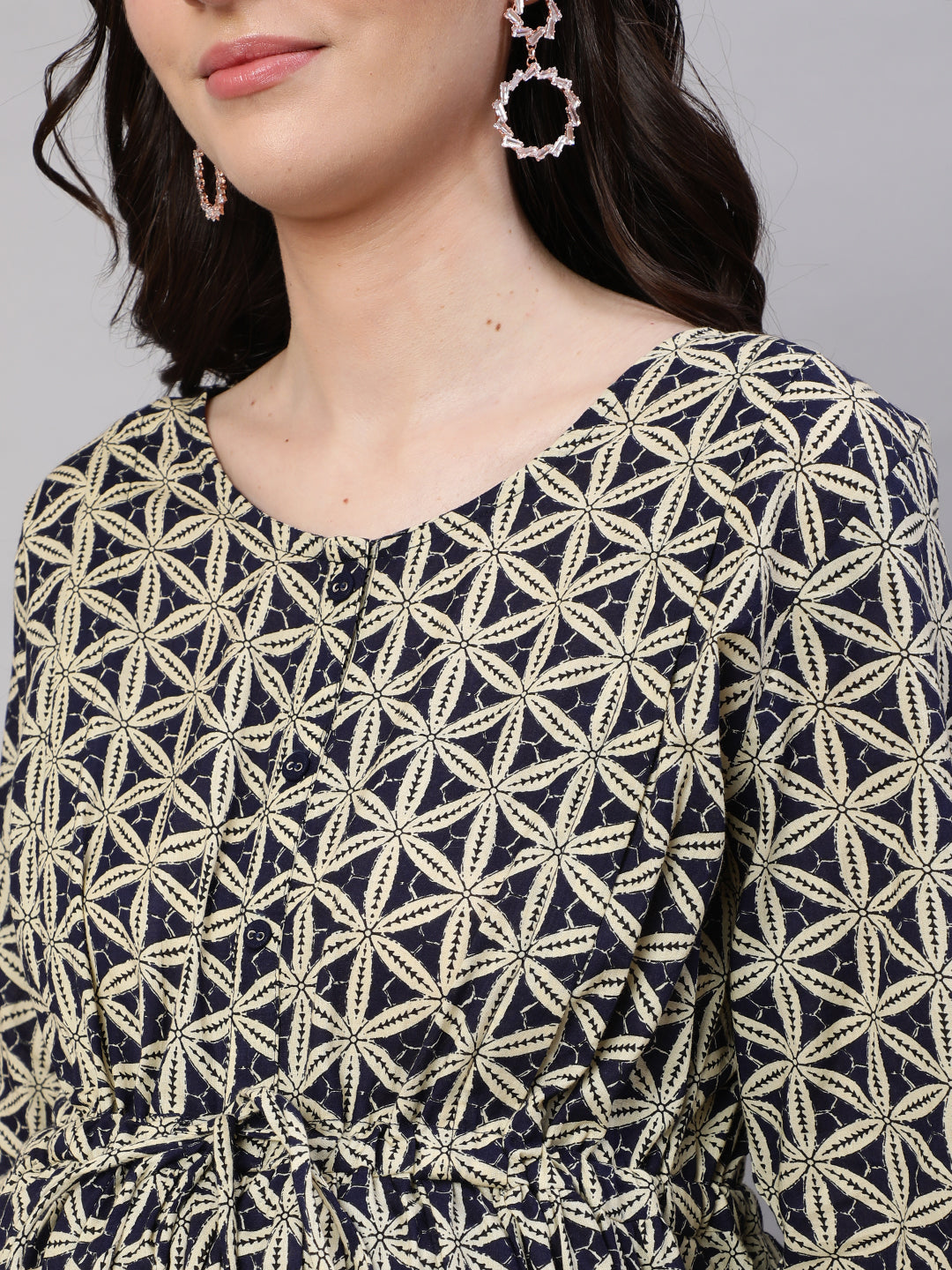 Beige Printed Flared Maternity Dress