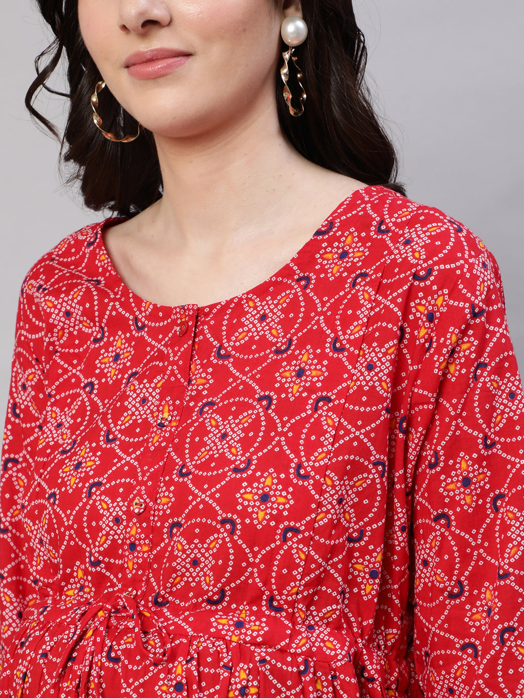 Red Printed Flared Maternity Dress