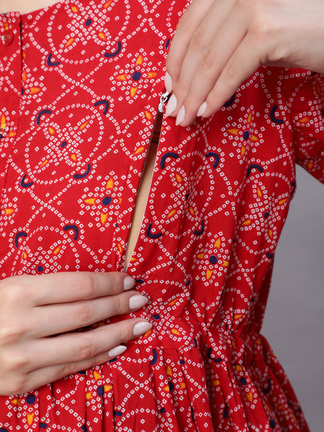 Red Printed Flared Maternity Dress