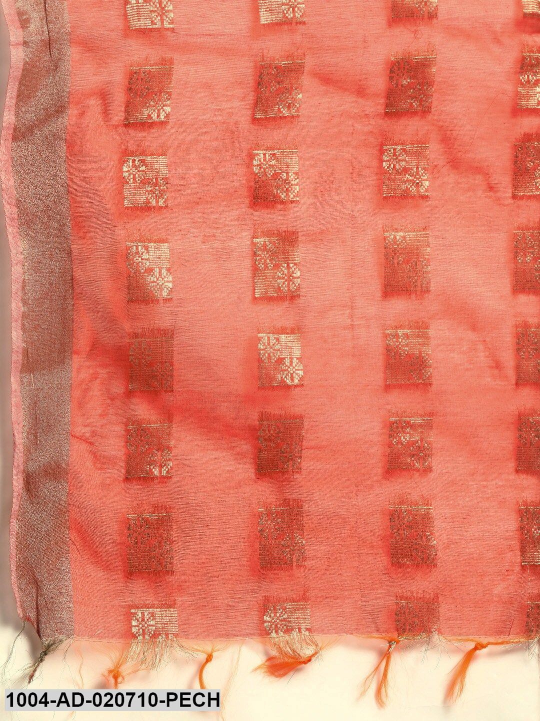 Peach-Coloured & Gold-Toned Woven Design Dupatta