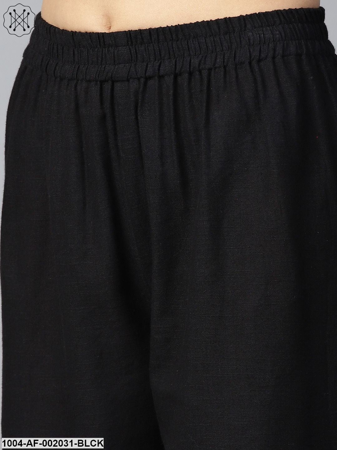 Black Printed Half Sleeve Cotton A-Line Kurta With White Printed Palazzos