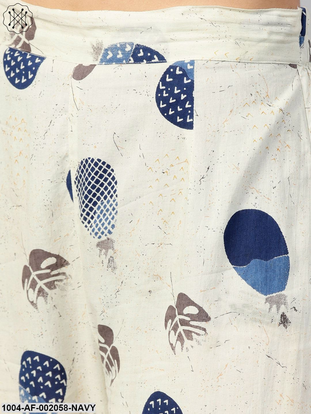 Navy Blue Front Yoke Kurta Set With Printed Palazzo