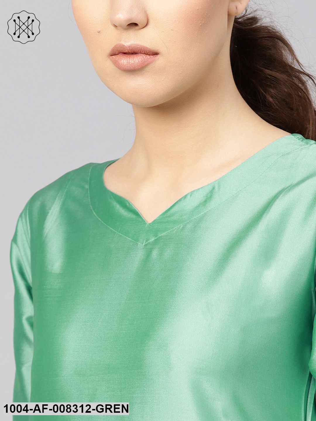 Sage Green Half Sleeves Straight Kurta With Sharara And Red Dupatta.