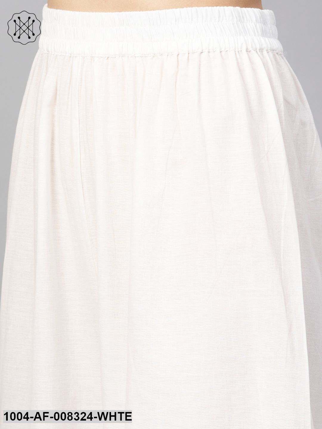White Printed 3/4Th Sleeves Staright Kurta With Pants.