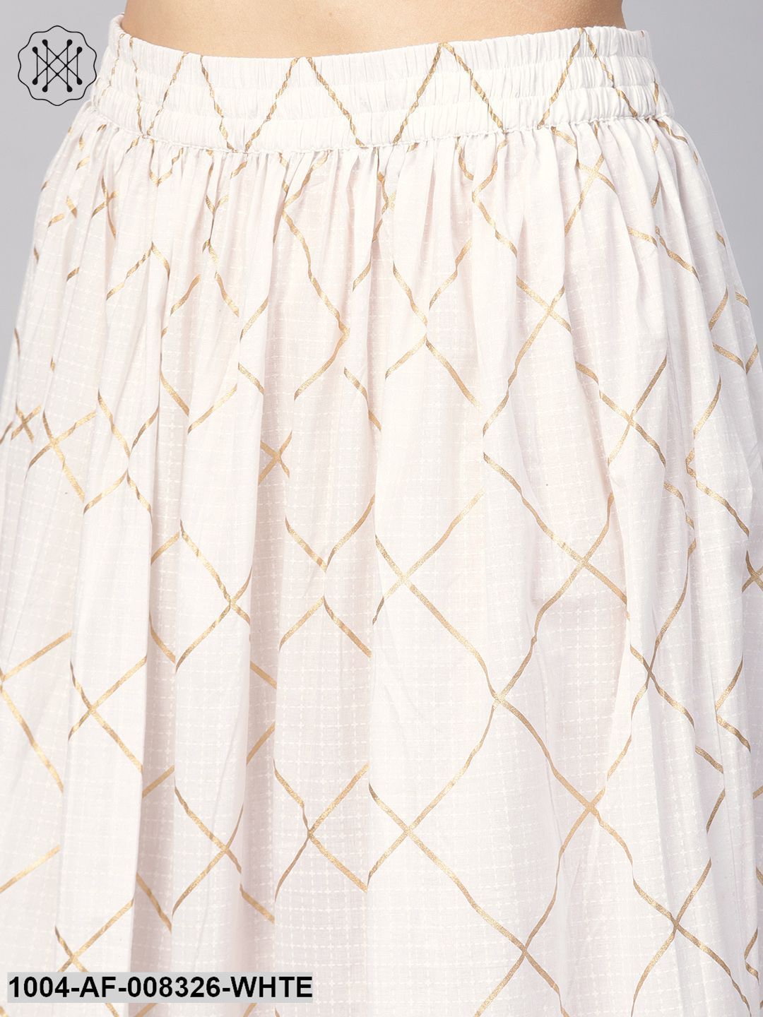 White Gold Printed 3/4Th Sleeves Straight Kurta With Skirt.