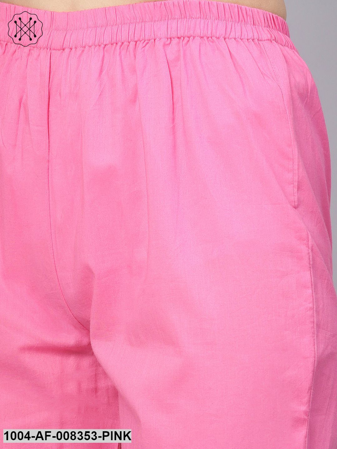 White Pink Floral Printed Round Neck With Keyhole Straight Kurta With Ciggrate Pant