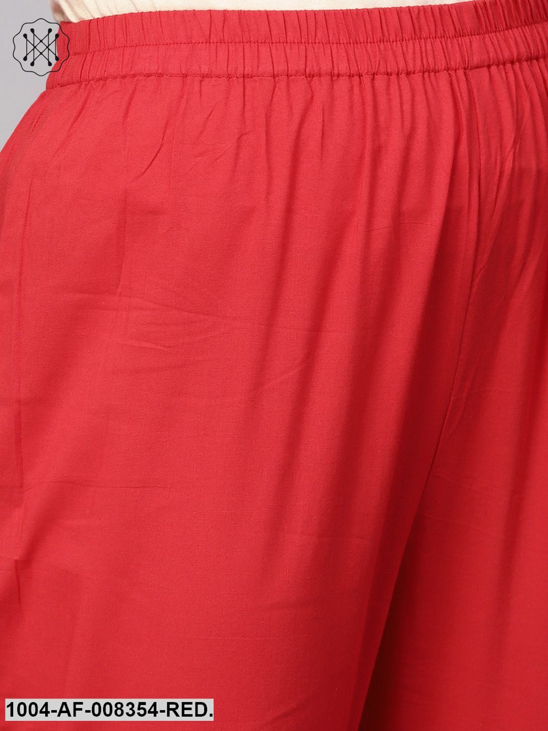 Red Geometrical Printed Round Neck 3/4Th Sleeve Kurta With Cigratte Pant
