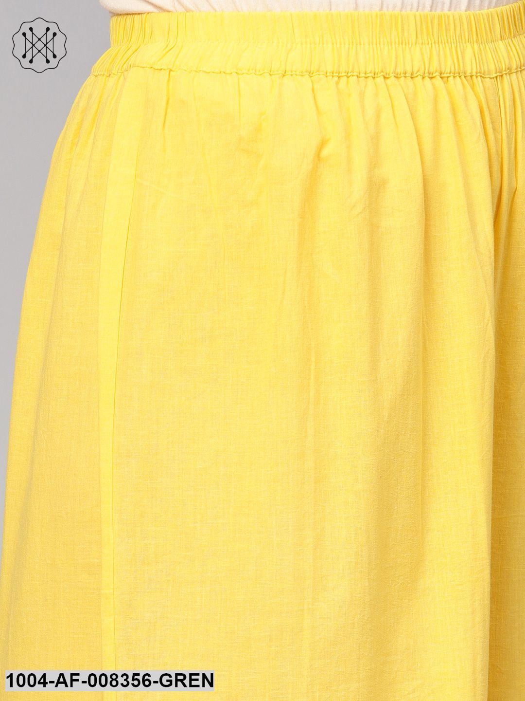 Green And Yellow Bandhej Printed Boat Neck 3/4Th Sleeves Straight Kurta With Yellow Palazzo