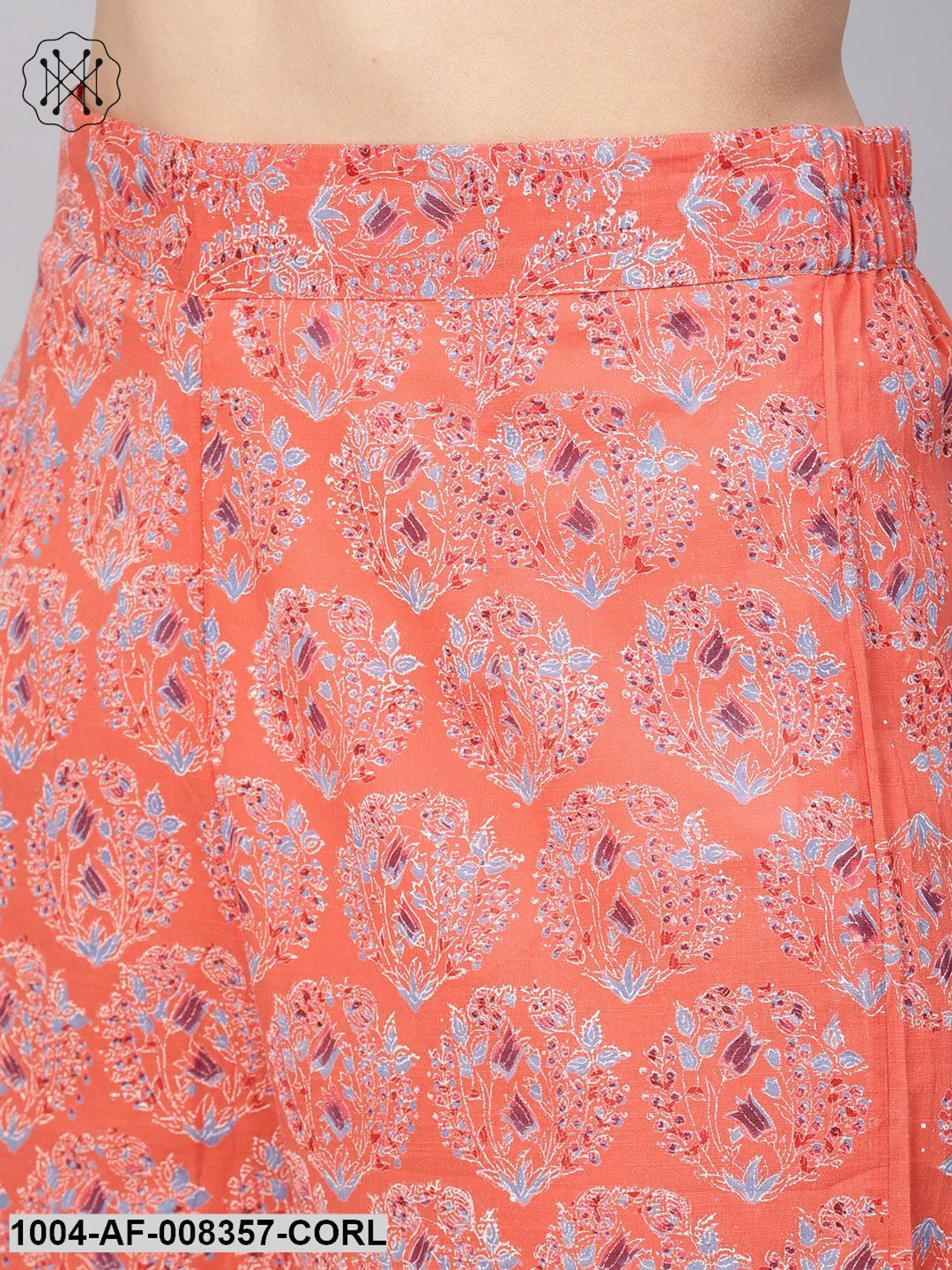 Coral Floral Printed Round Neck 3/4Th Sleeves Straight Kurta With Pants