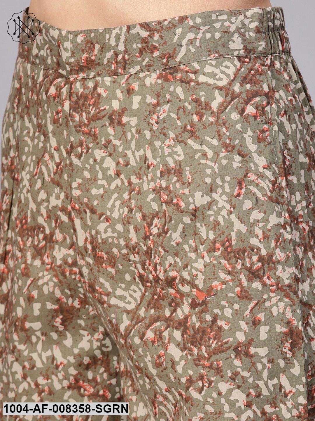 Sea Green Floral Printed Collared Neck 3/4Th Slevves Straight Kurta With Pants.