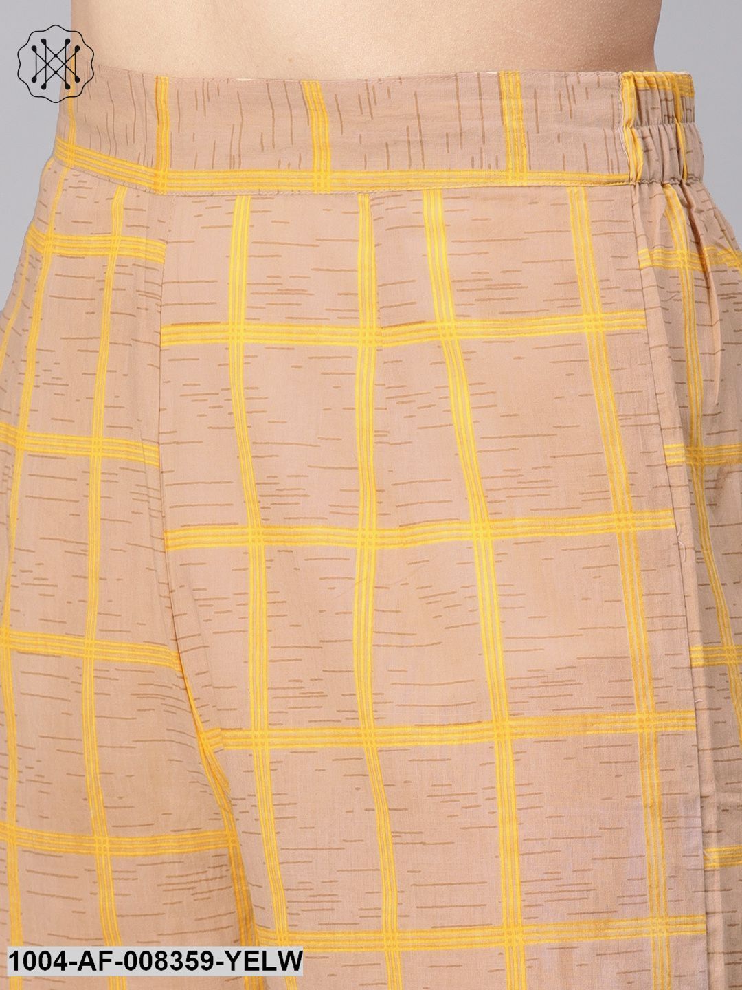 Yellow 3/4Th Sleeve Cotton Kurta With Beige Palazzo