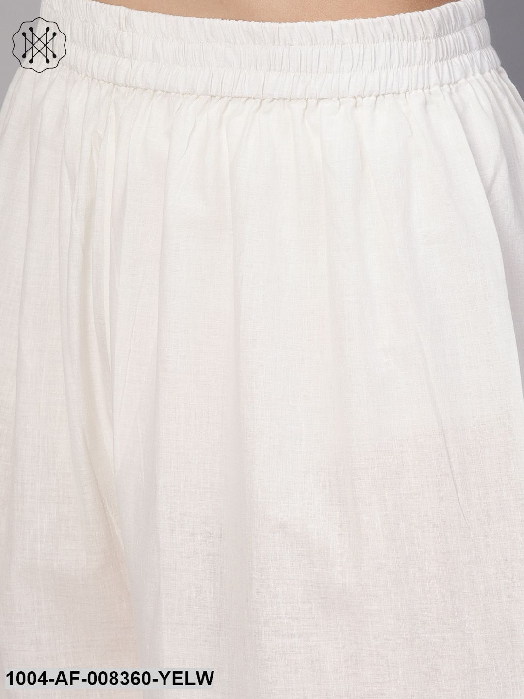 Yellow Floral Printed 3/4Th Sleeve A-Line Kurta With White Palazzo