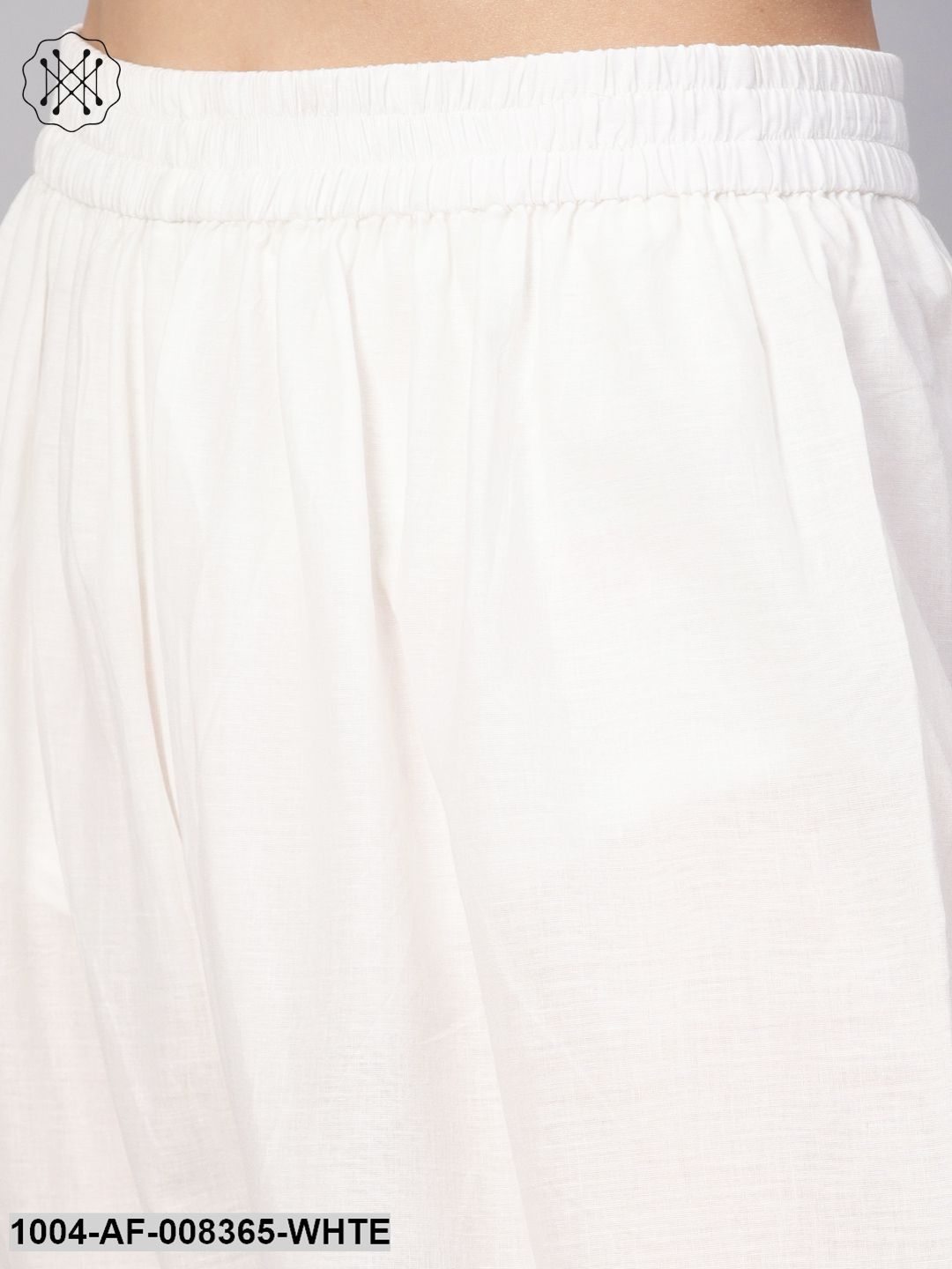 White Printed 3/4Th Sleeve Cotton A-Line Kurta With Palazzo