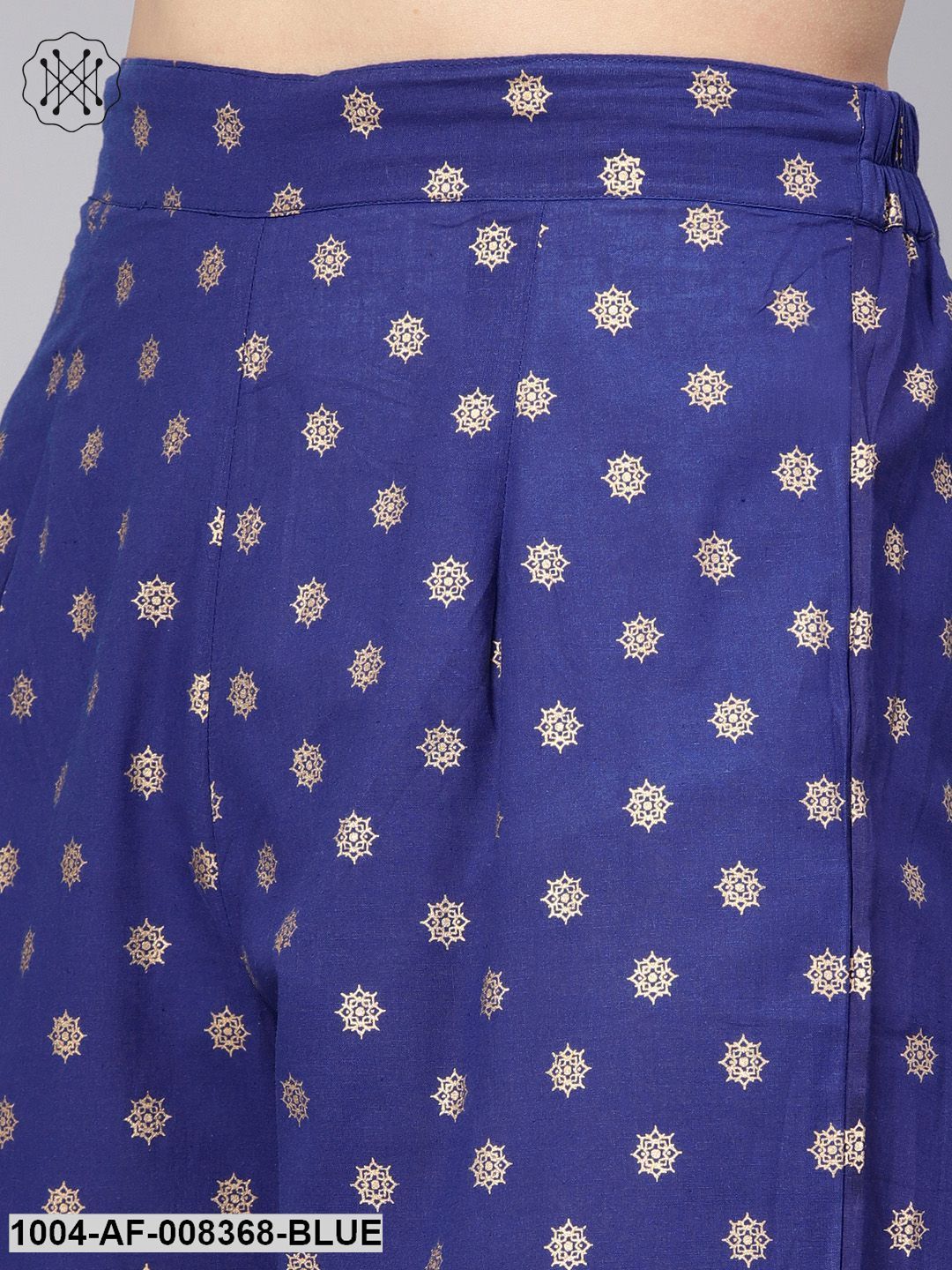 Blue Gold Lehriya Printed Cotton Straight Kurta Set With Pant