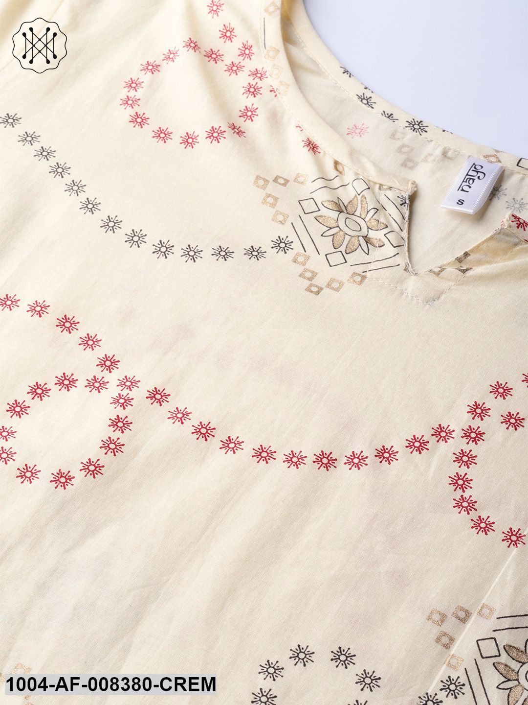 Cream Printed 3/4Th Sleeve Cotton Kurta With Printed Trouser