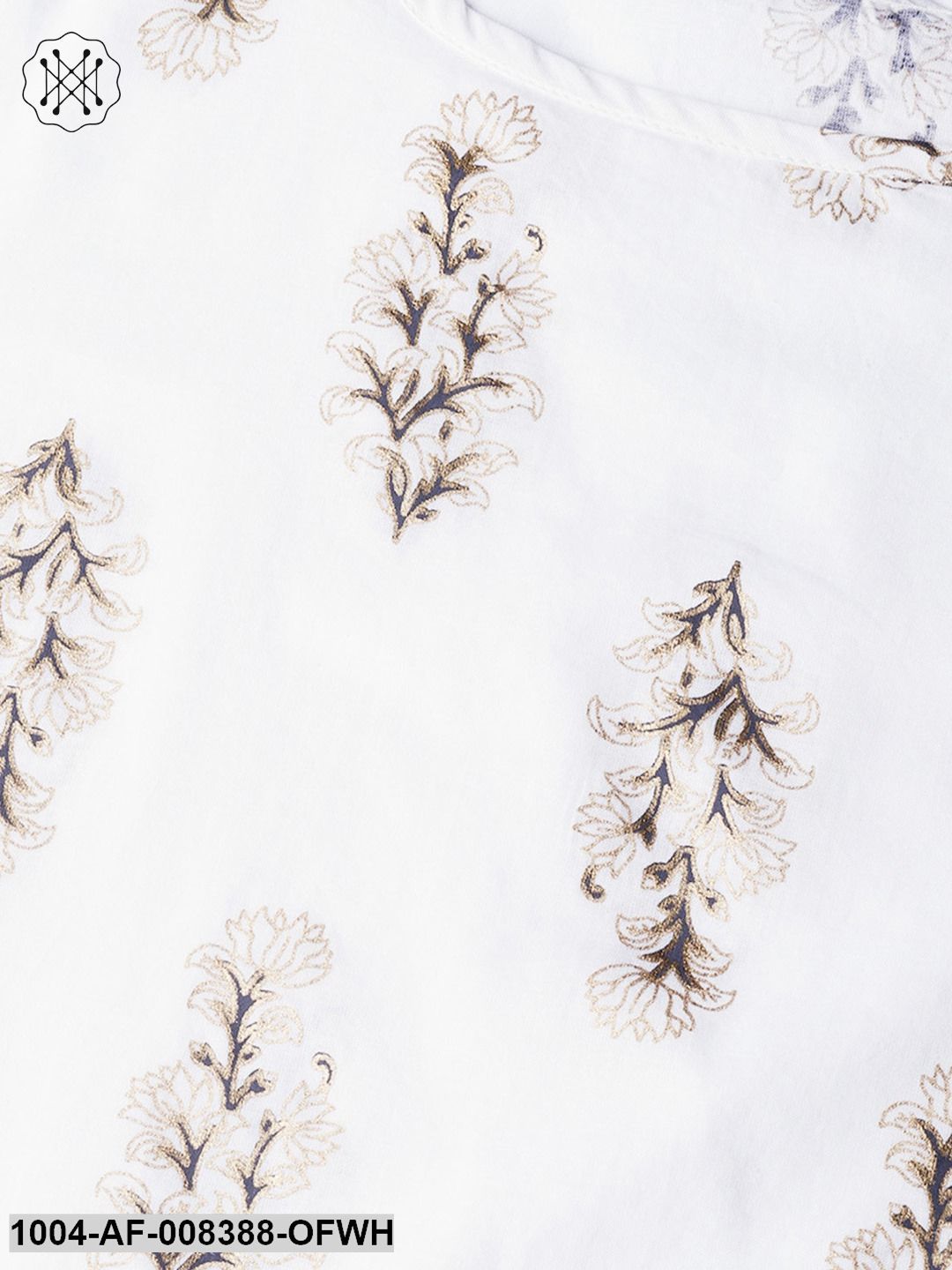 Off White 3/4Th Sleeve Cotton Printed Kurta With Printed Trouser