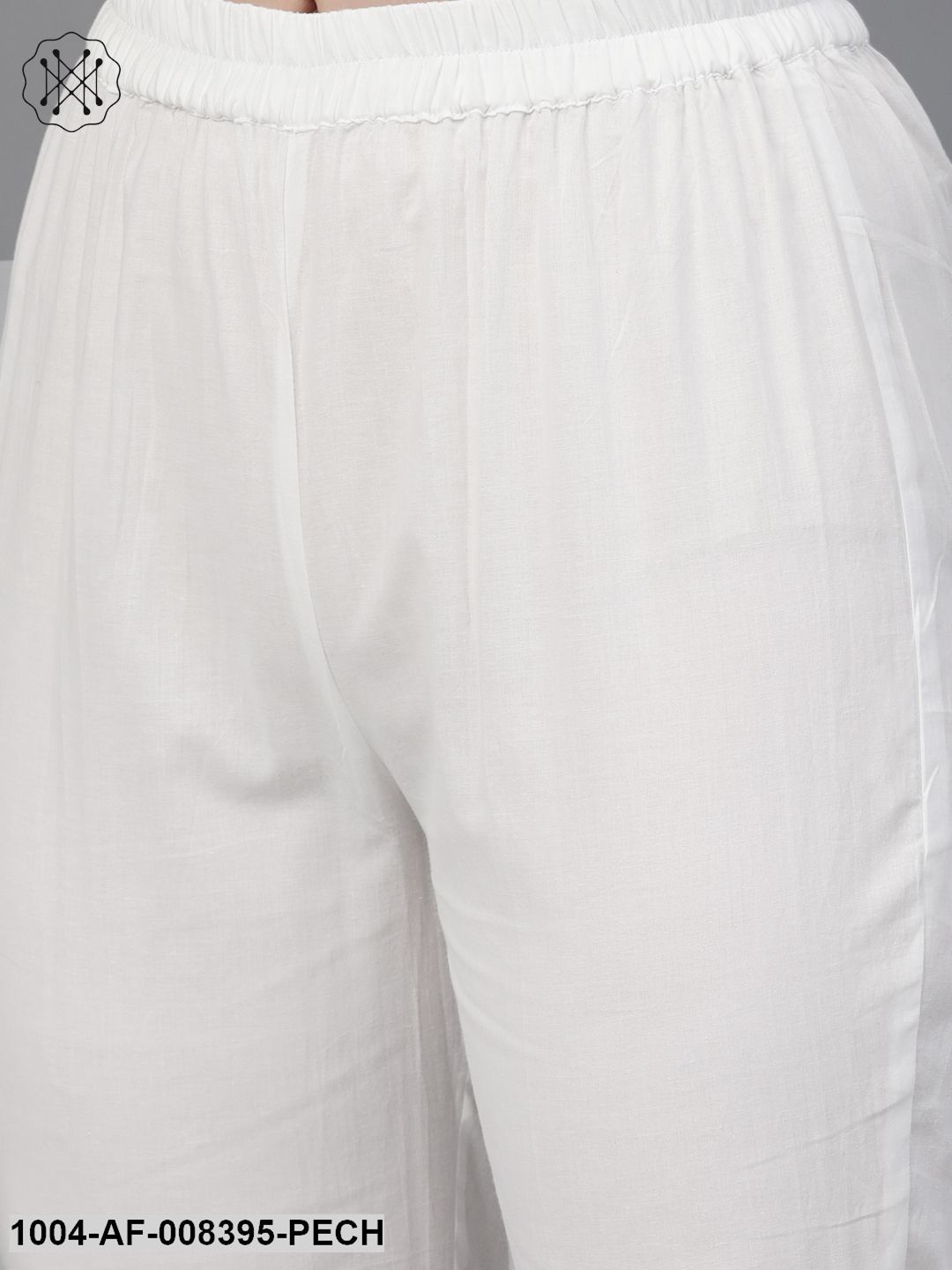 Solid Peach Kurta With Gathered Detailing With Solid White Pants