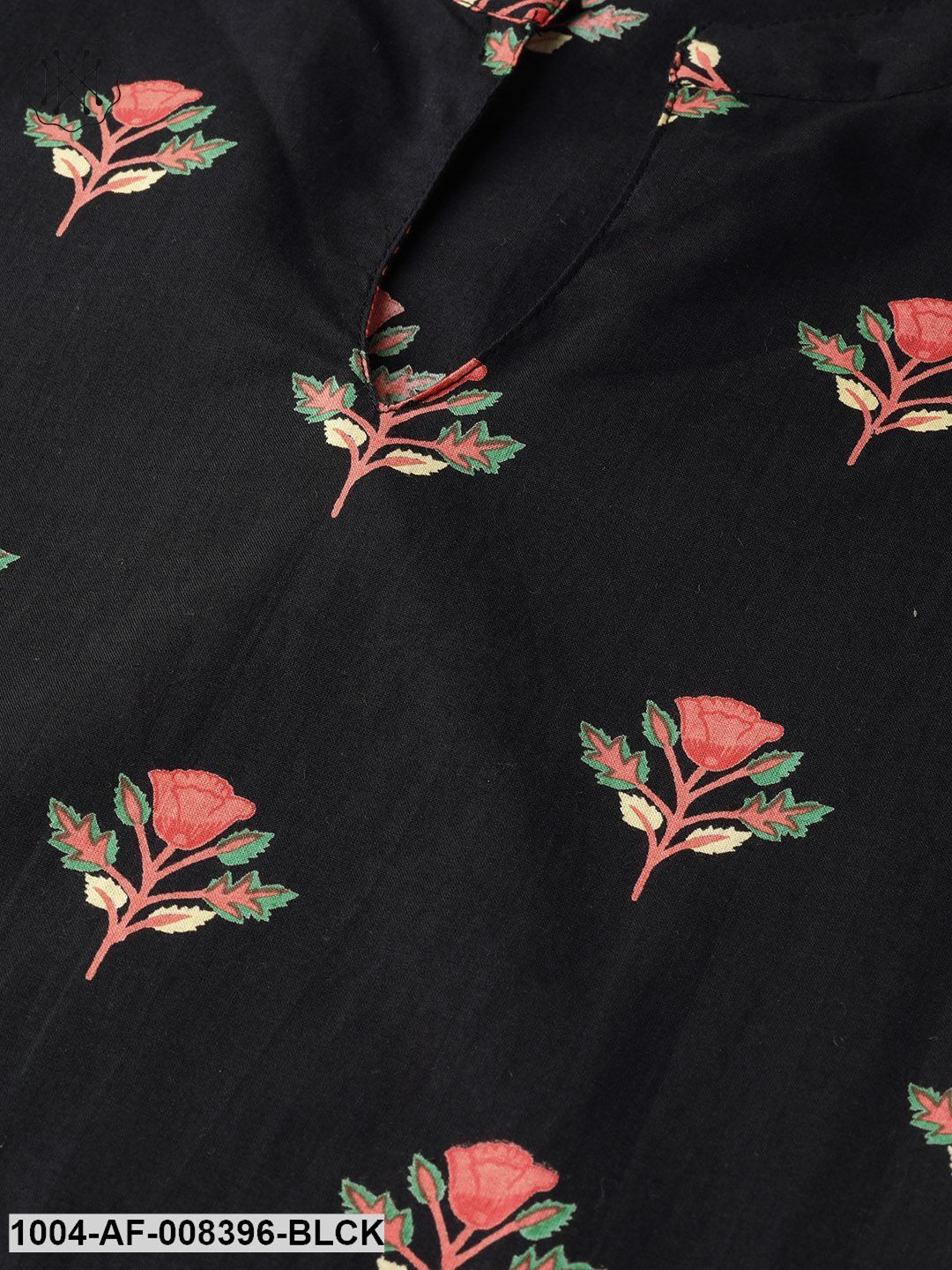 Black & Rust Orange Multi Floral Printed Kurta & Solid Pants