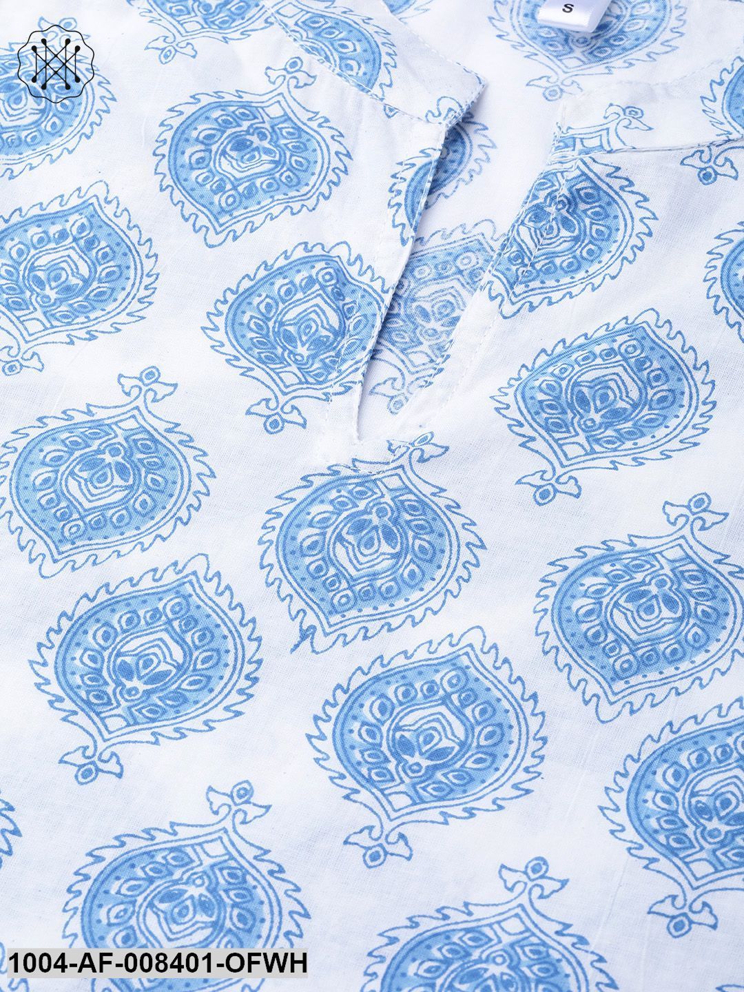 Off-White & Blue Printed Straight Kurta Set With Palazzo & Dupatta