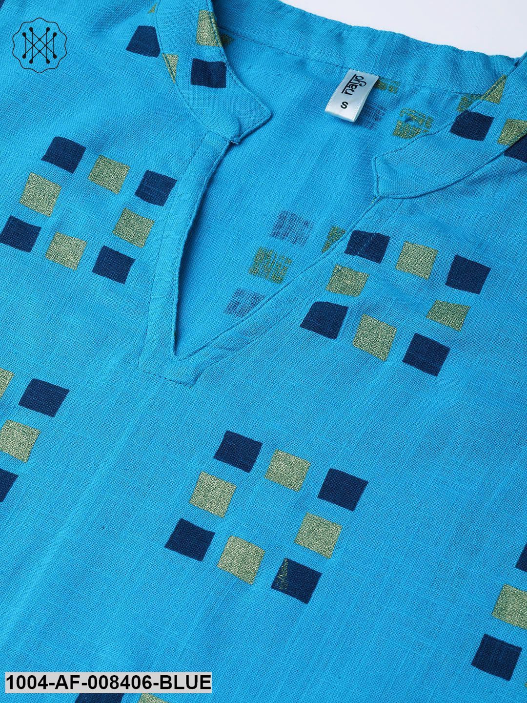 Blue And Beige Printed Kurta Set With Printed Skirt