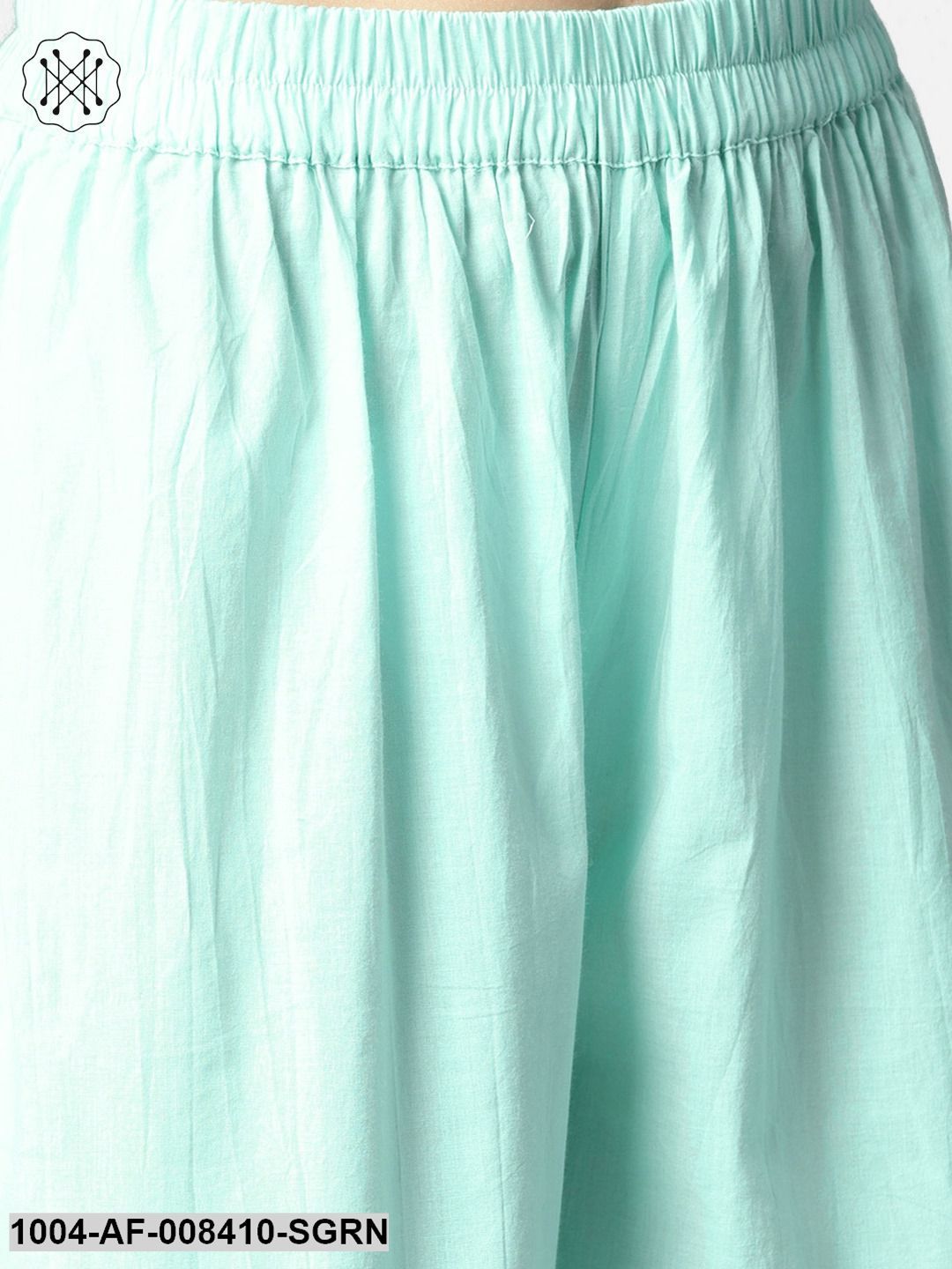 Sea Green Half Sleeve Cotton Anarkali Kurta With Ankle Length Pallazo
