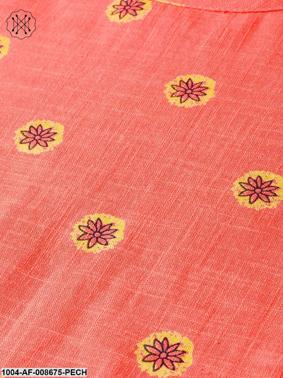 Peach & Mango Yellow Printed Kurta set with Skirt