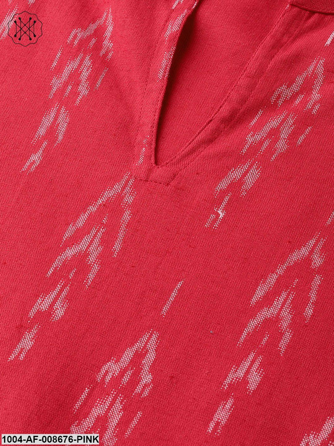 Fascia Pink & grey Ikat printed Kurta set with Skirt