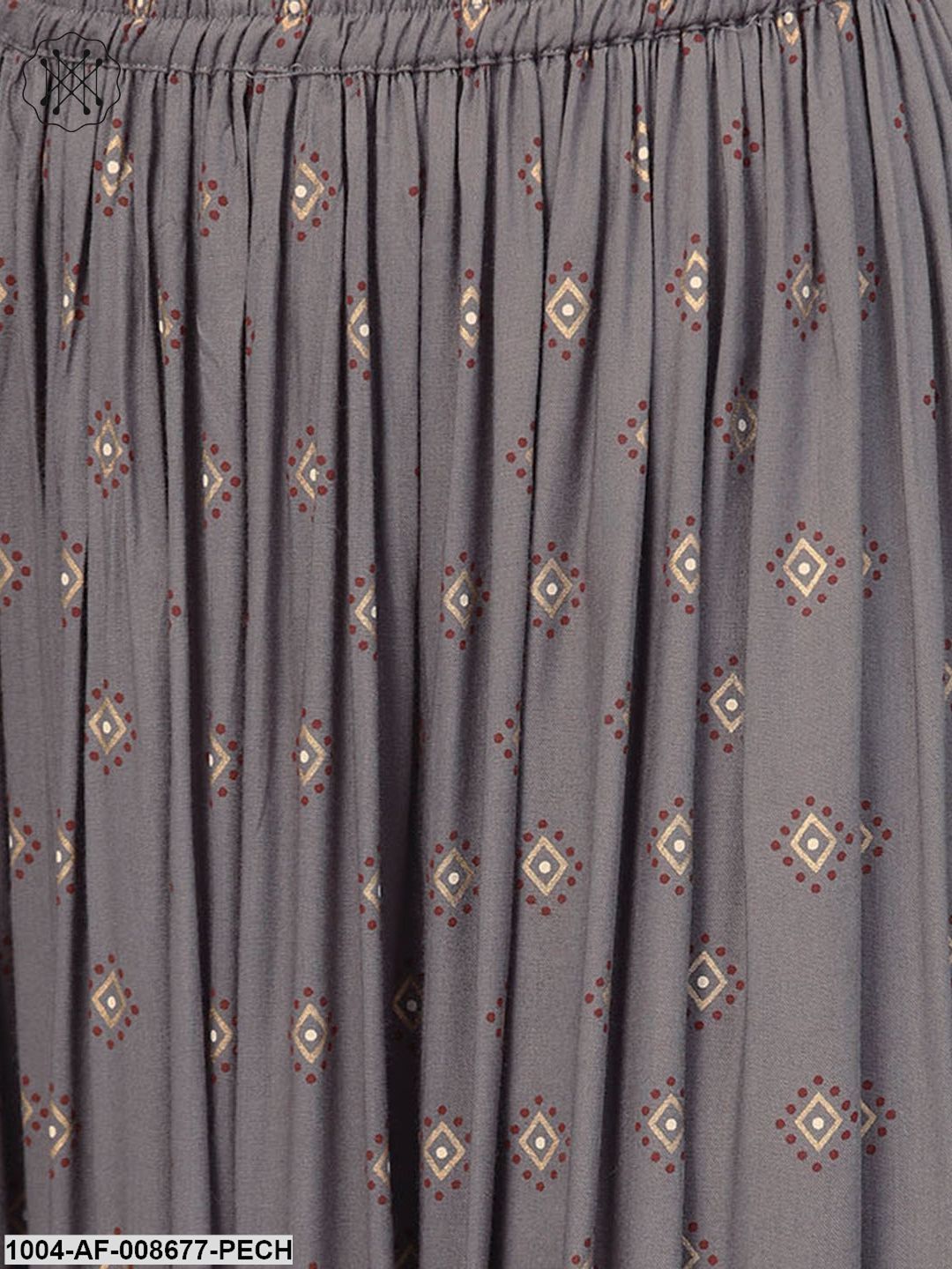 Peach & Grey Gold printed Straight Kurta set with Skirt