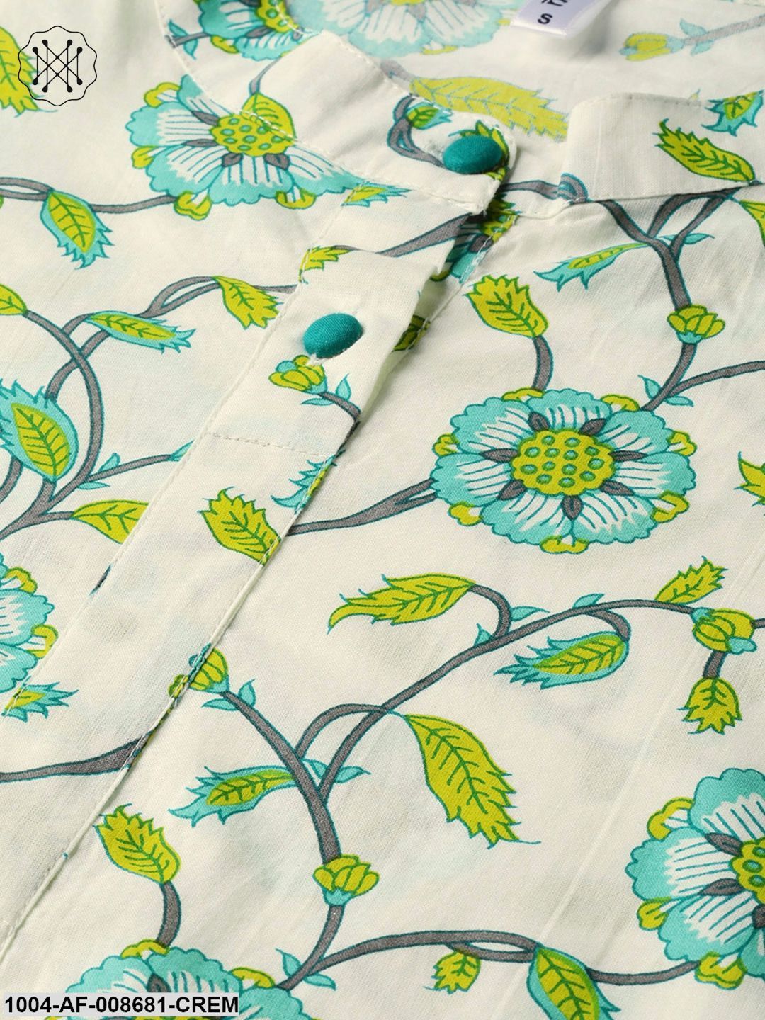 Cream & Yellow Multi Coloured floral printed Kurta set with Skirt