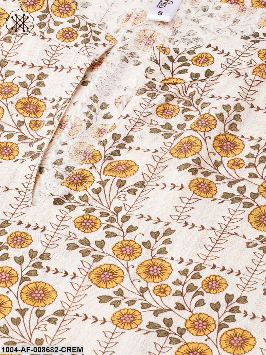 Cream & Yellow Gold floral printed Kurta set with Skirt