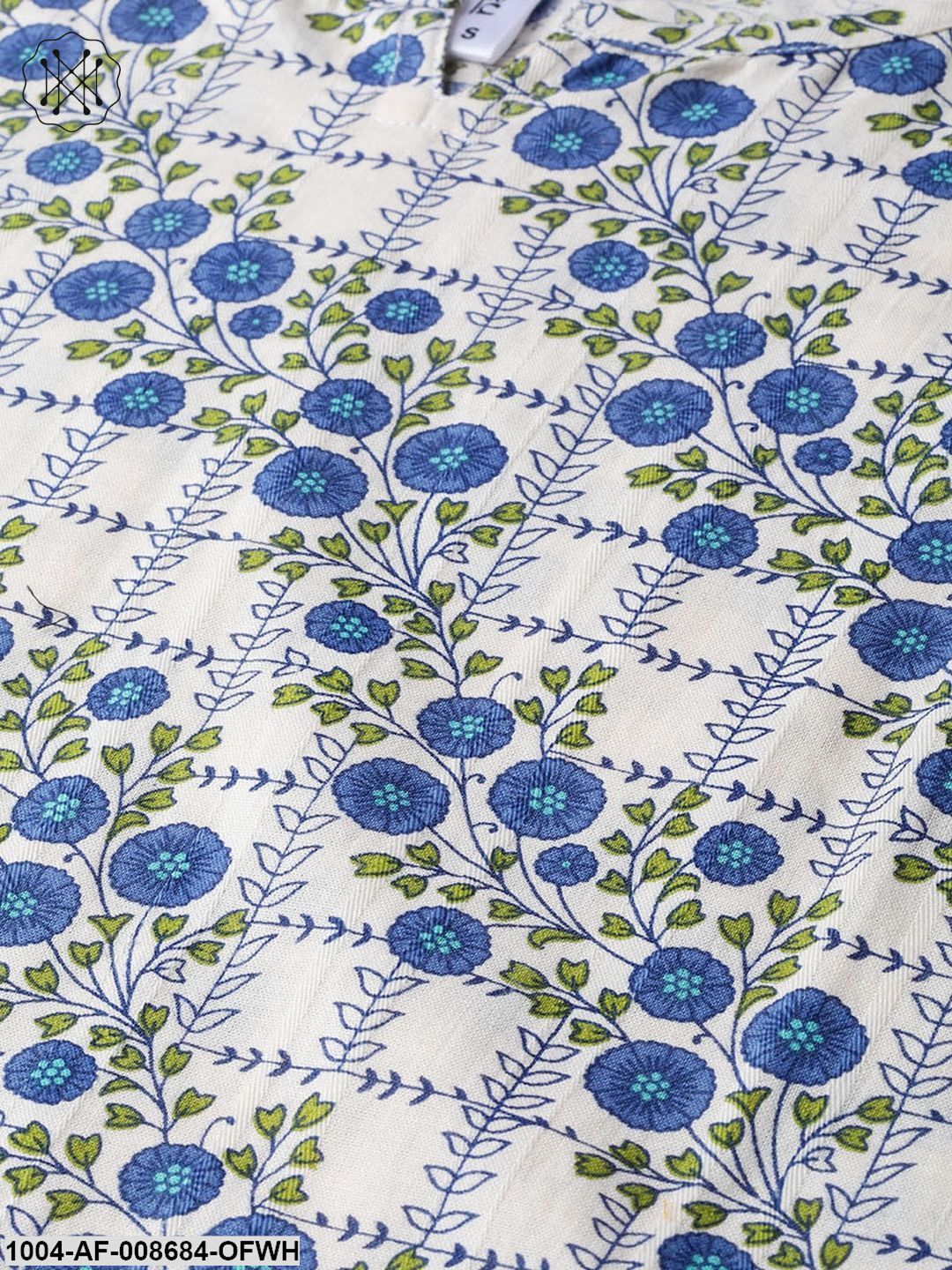 Off-White & Blue gold Floral printed Kurta set with Skirt