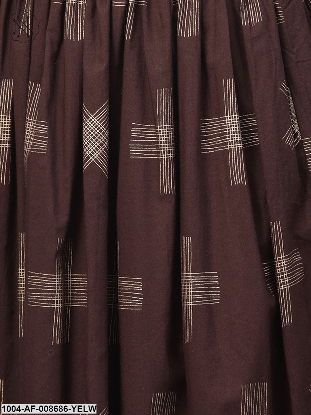 Yellow & dark brown printed Straight Kurta set with Skirt