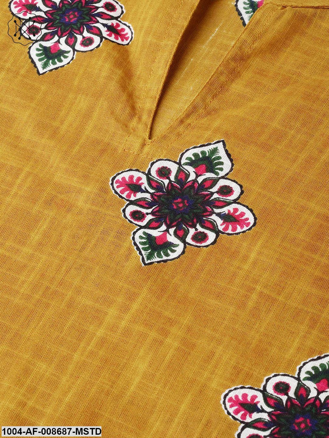 Mustard & Navy blue Straight printed Kurta set with Skirt