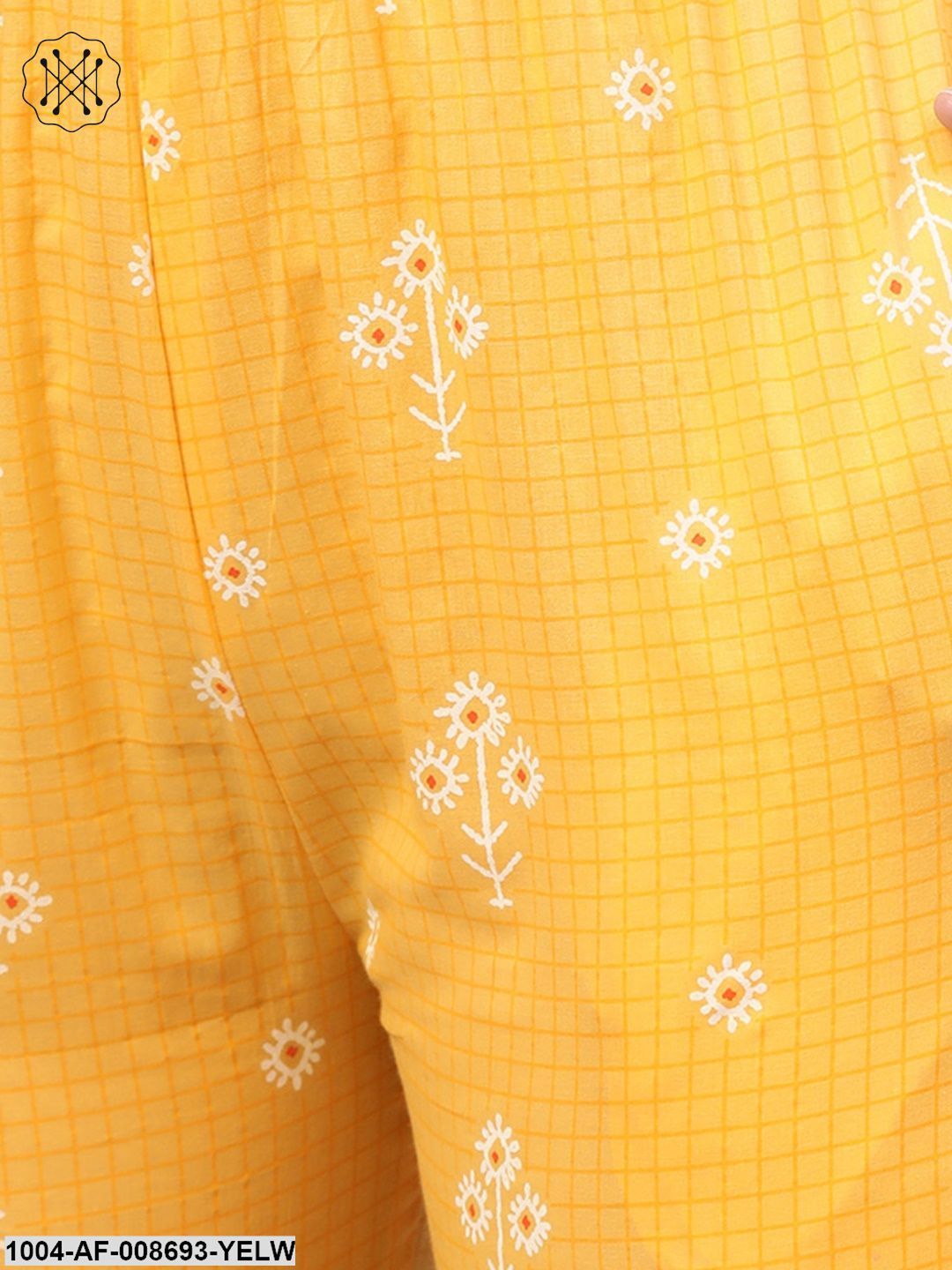 Yellow Checks & Floral multi printed kurta set with pants