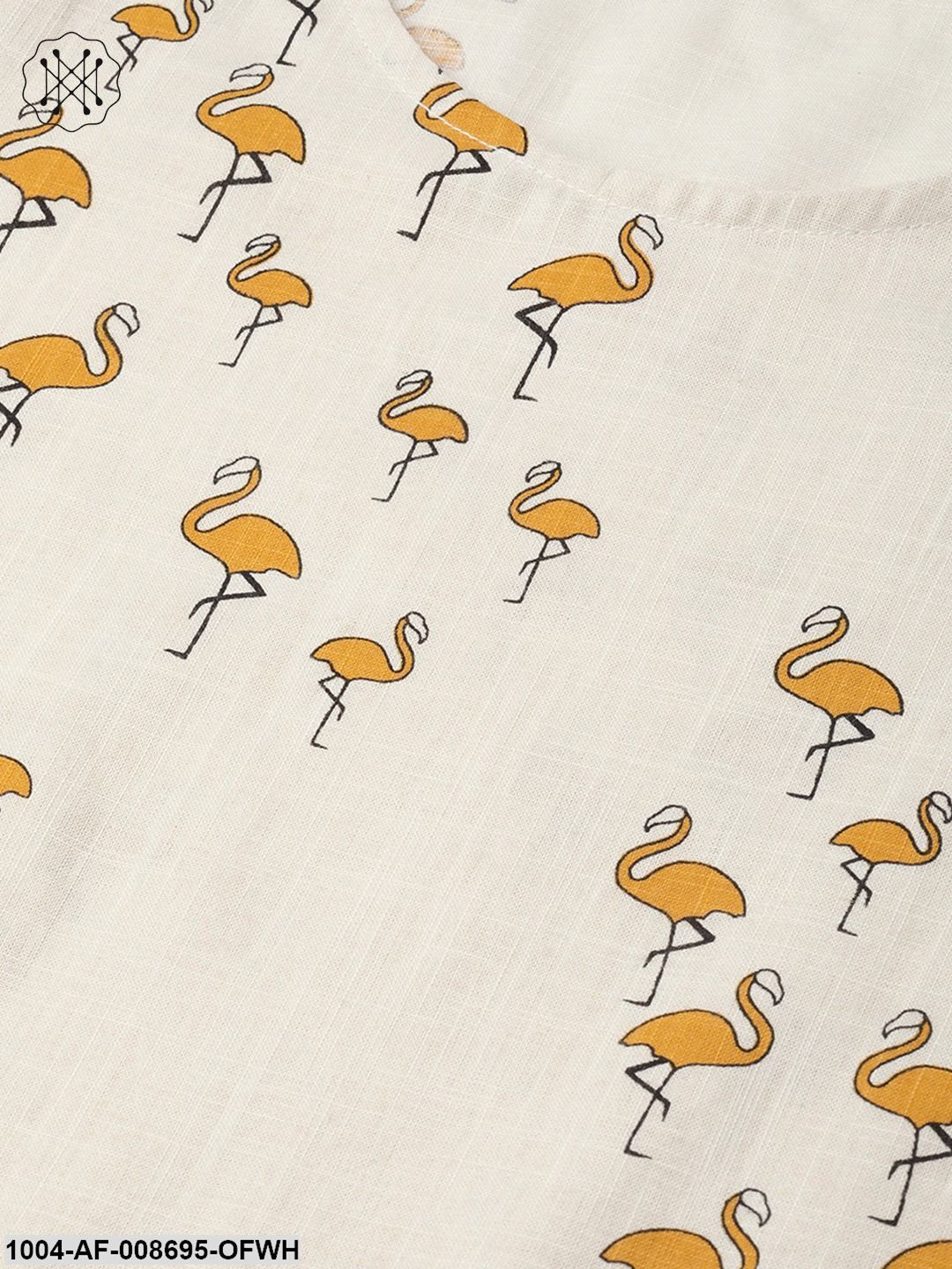 Mustard & off white Printed kurta Set with Palazzo & dupatta