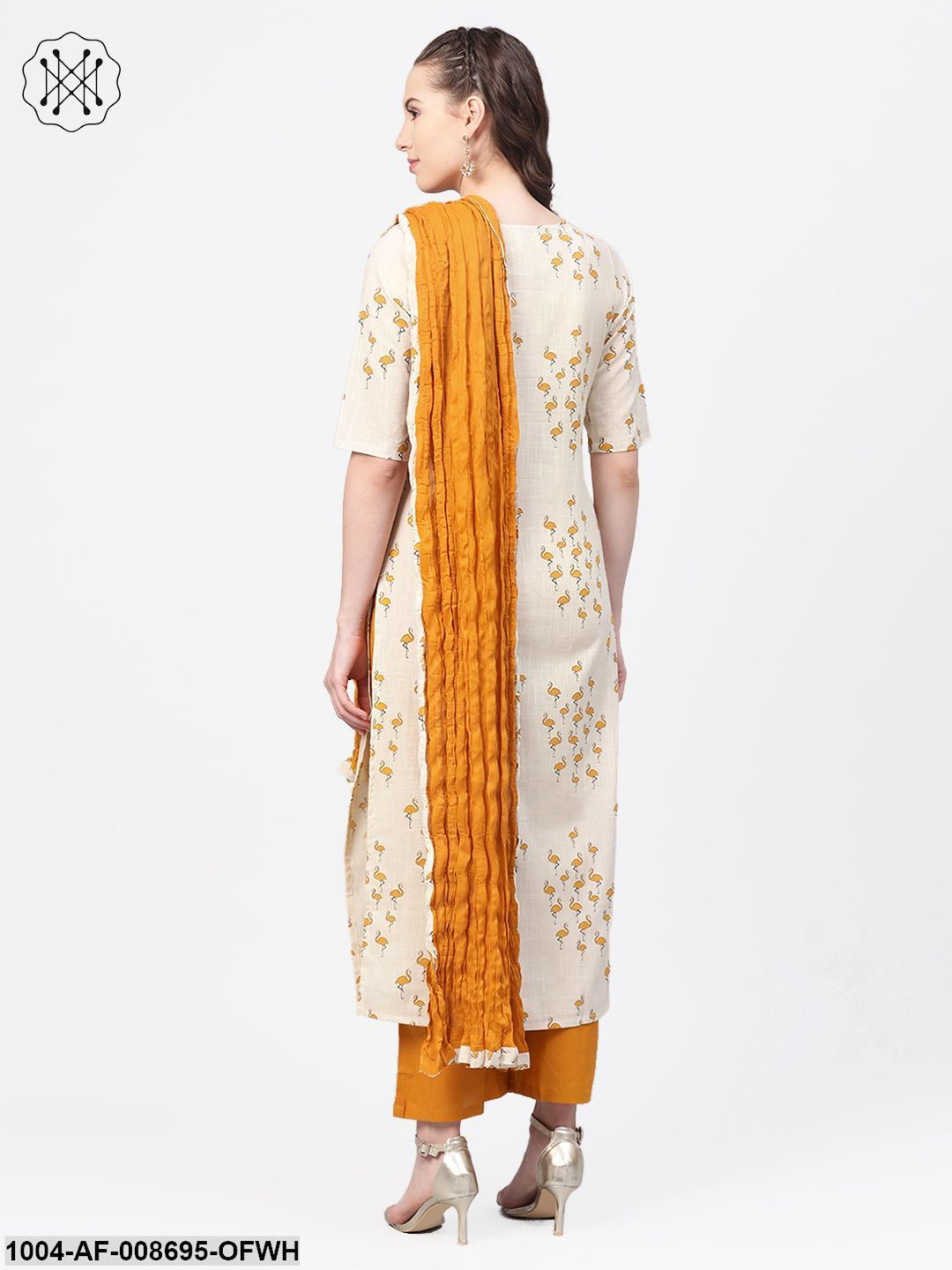 Mustard & off white Printed kurta Set with Palazzo & dupatta
