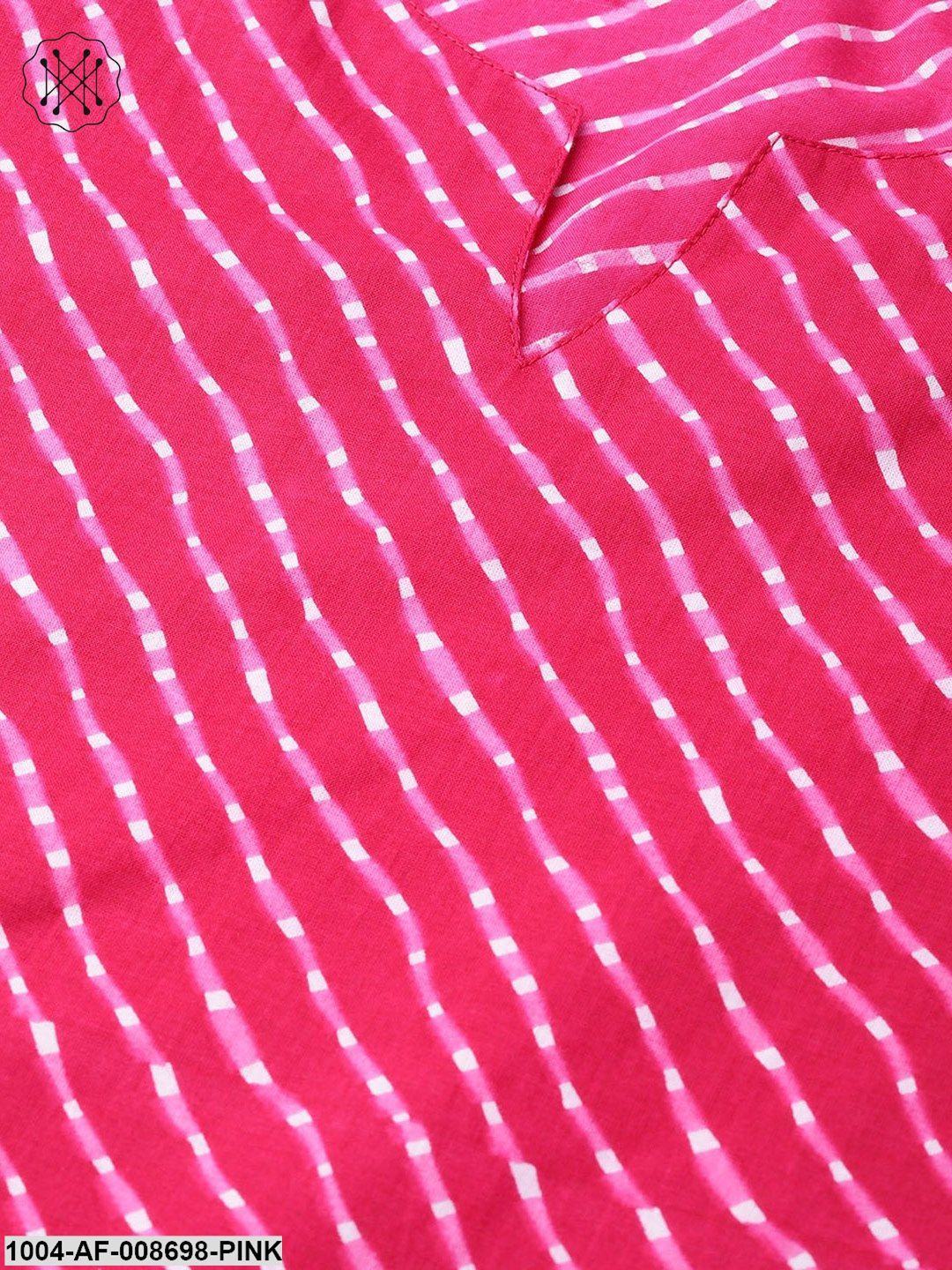 Rani Pink Leheriya printed kurta & palazzos with solid off white crinkled dupatta