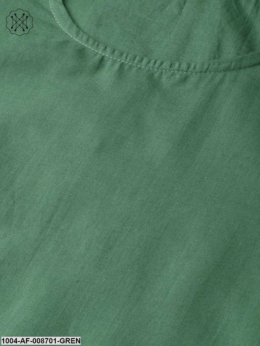 Solid Green Straight Kurta set with Pants & Multi coloured Dupatta